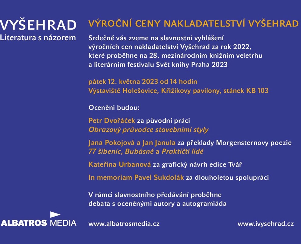 Pozvánka na Výroční ceny nakladatelství Vyšehrad 2022